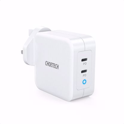 Picture of Choetech Choetech PD 100W Gan Dual USB C UK Mains Charger with CC Cable in White